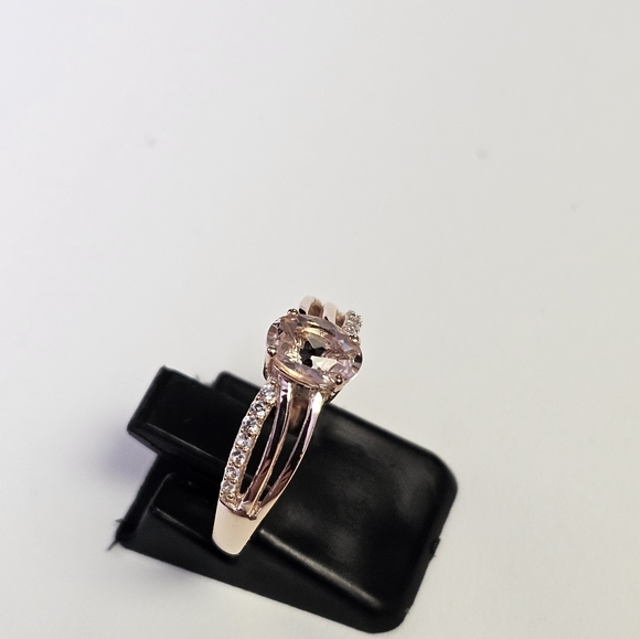 Morganite & White Zircon Ring 18k Rose Gold over 925 Size 6! - Picture 7 of 8